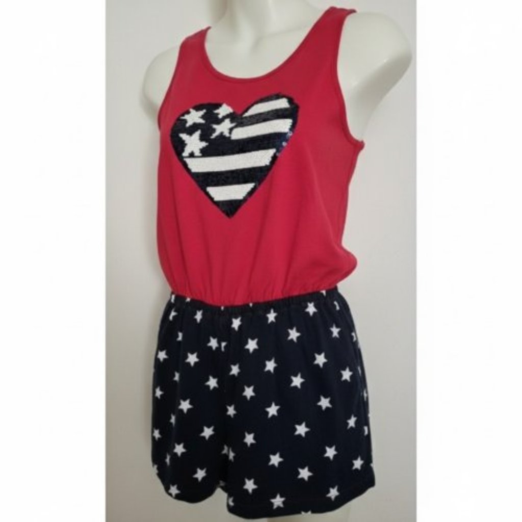 The Childrenâs Place Red White Blue Sequined Flag Short Jumpsuit Girls 10-12